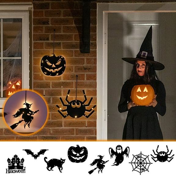 Halloween Window Lights, Halloween Silhouette Lights Battery Operated Pumpkin Witch Bat Ghost Spider Web Cat Castle Lighted Halloween Signs with LED for Indoor Outdoor Decorations