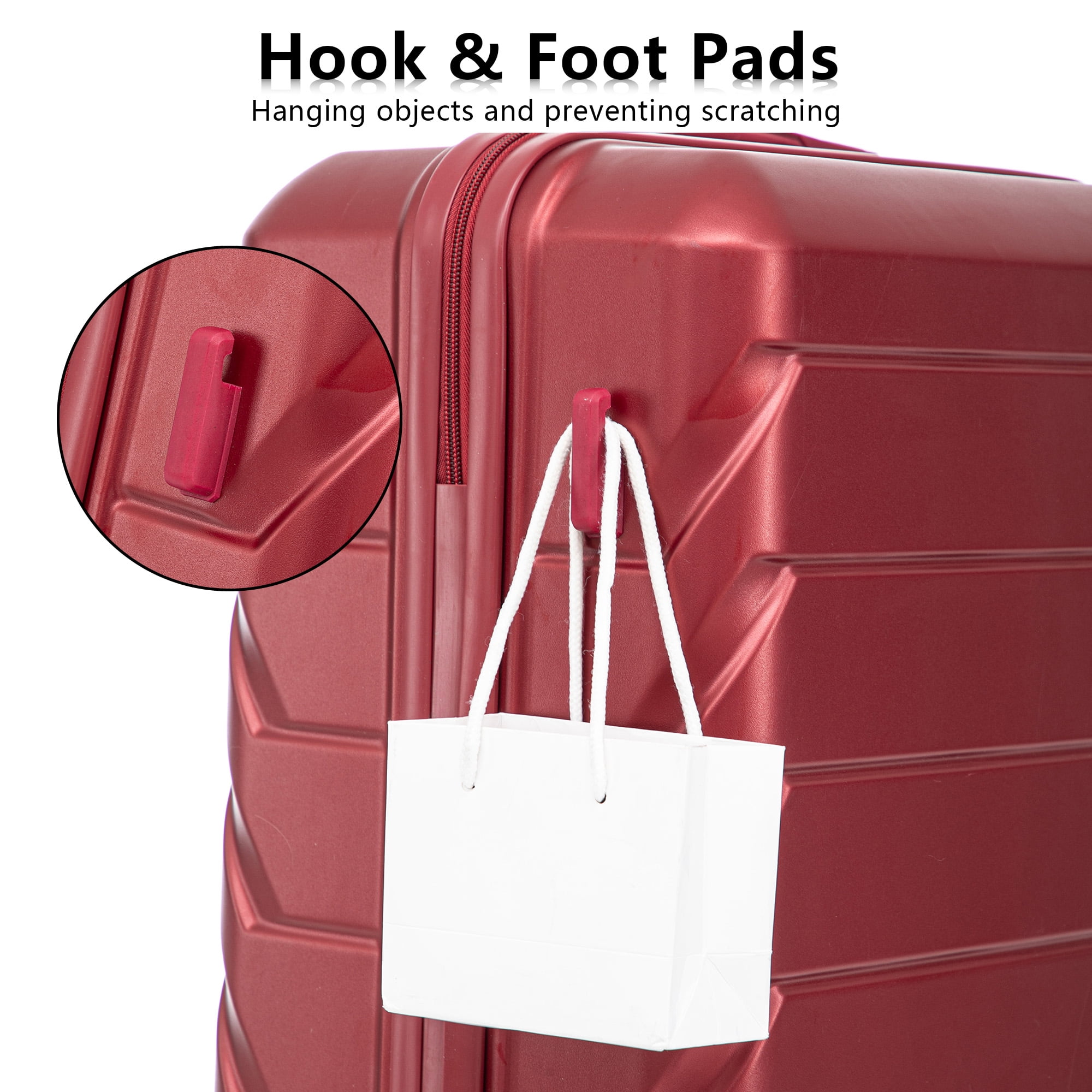 Alvantor 3Pcs Luggage Set, ABS Hardside Spinner Suitcase with Combination Lock, 20/24/28 Inch, Wine Red
