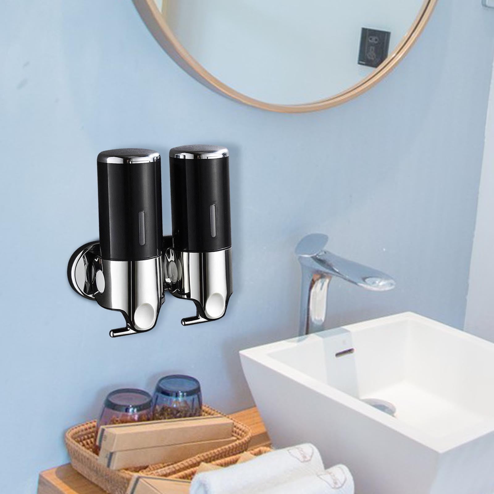 Lunxisen 1 Pcs Wall Mounted Shower Gel Dispenser Hands Free Soap Pump for Bathroom Kitchen Hotel Commercial Use Automatic Liquid Soap Dispenser