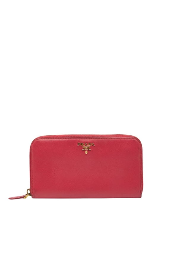 Pre-Owned Prada Logo Round Zip Long Wallet 1ML506 Pink Saffiano Leather Women's PRADA