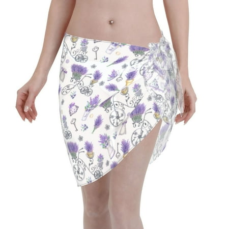 Coaee Lavender Bicycle Women s Short Sarongs Beach Wrap Sheer Bikini Wraps Chiffon Cover Ups for Beach  Swimming  Holiday