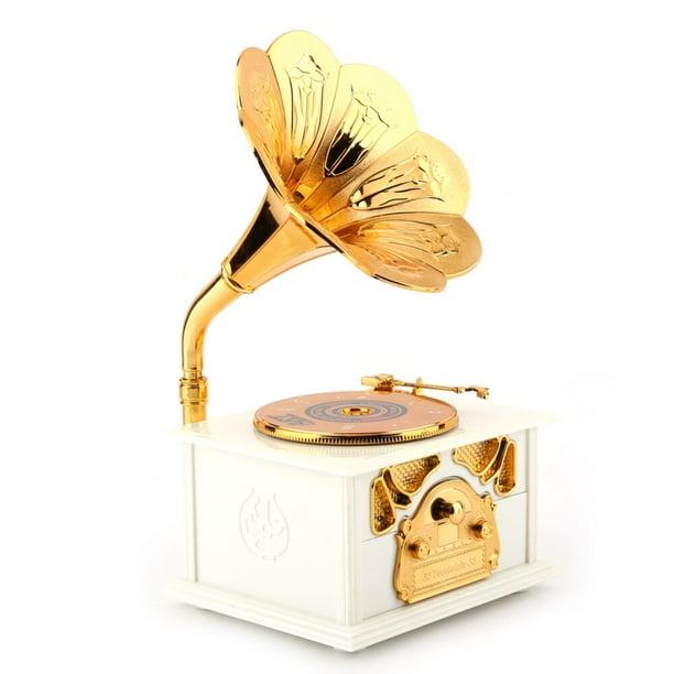 Wind up Music Box Vintage Look Music Box with Jewelry Box - Table Desk