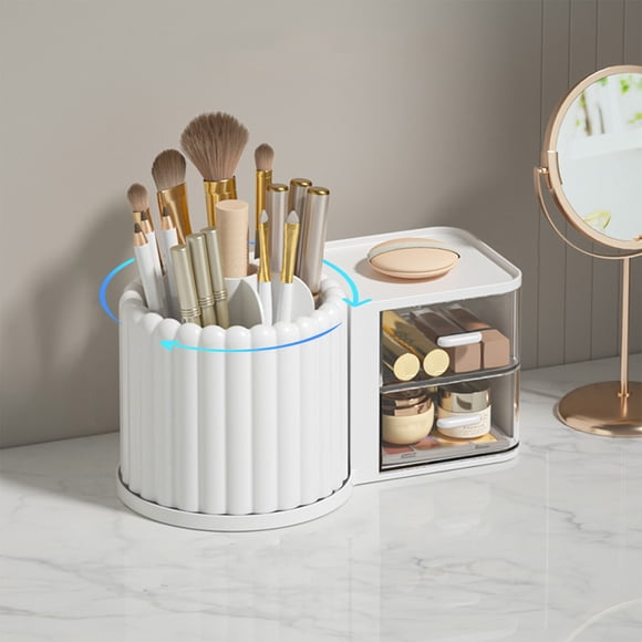 Vaidha Rotating Makeup Organizer Countertop-Large Cosmetic Organizer Countertop-Bathroom Cosmetic Storage With Brush- Vanity Make Up Organizer Caddy