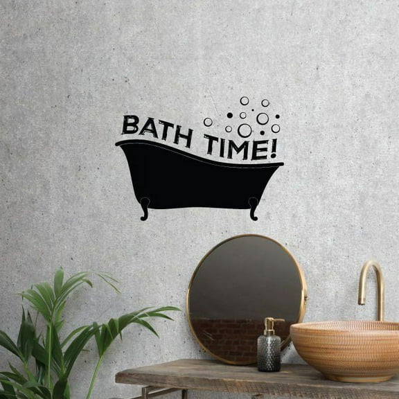 Bath Time! - Bathroom Quote Vinyl Wall Art Sticker Decal Home Bathtub Silhouette Bathroom Rest Room Comfort Room Wall Sticker Signage Ladies Gentlemen Toilet Wall Design Reminder Size (14x20 inch)