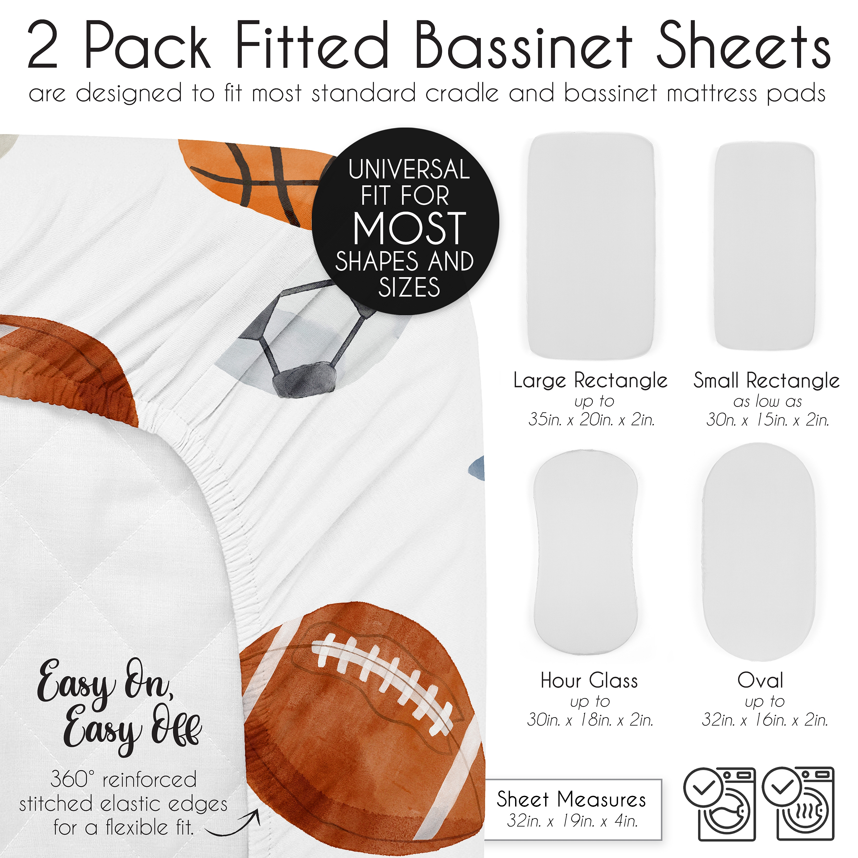 Sweet Jojo Designs Watercolor Sports Theme Blue Brown and Orange Baby Bassinet Fitted Sheets 2 Piece Set