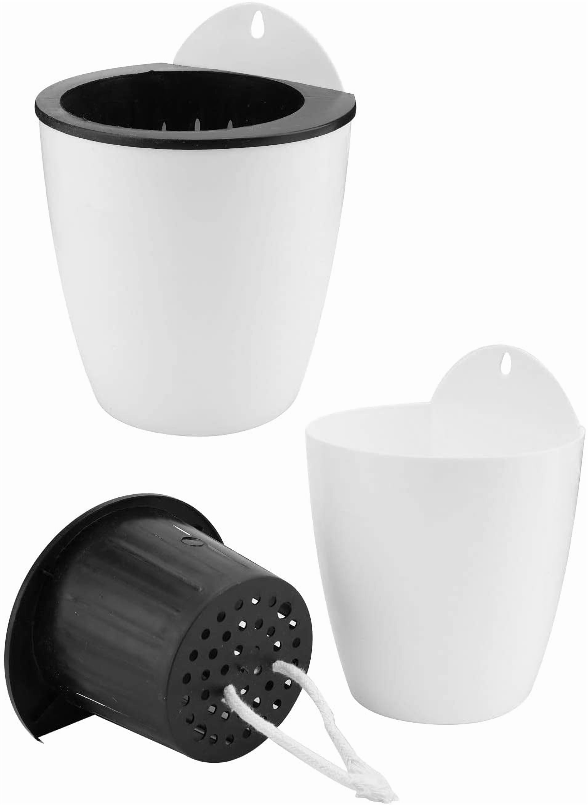 9 Pack Self Watering Wall Hanging Planters Pots for Indoor Plant, 5 Inch White Plastic Lazy Flower Pot with 9 Hooks for Garden Fence, Porch, Wall
