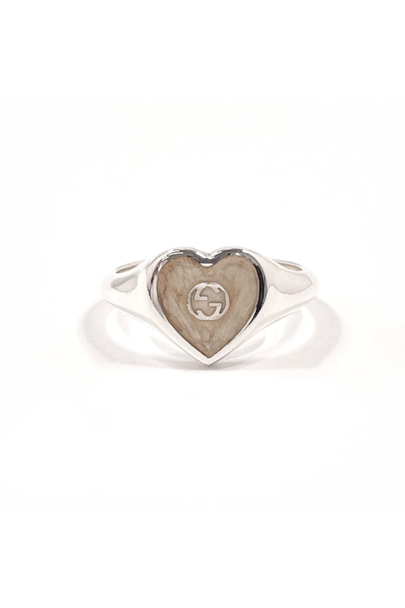 Pre-Owned GUCCI Heart Interlocking G 645544 J8410 1184 Ring, Sterling Silver 925/Enamel,...