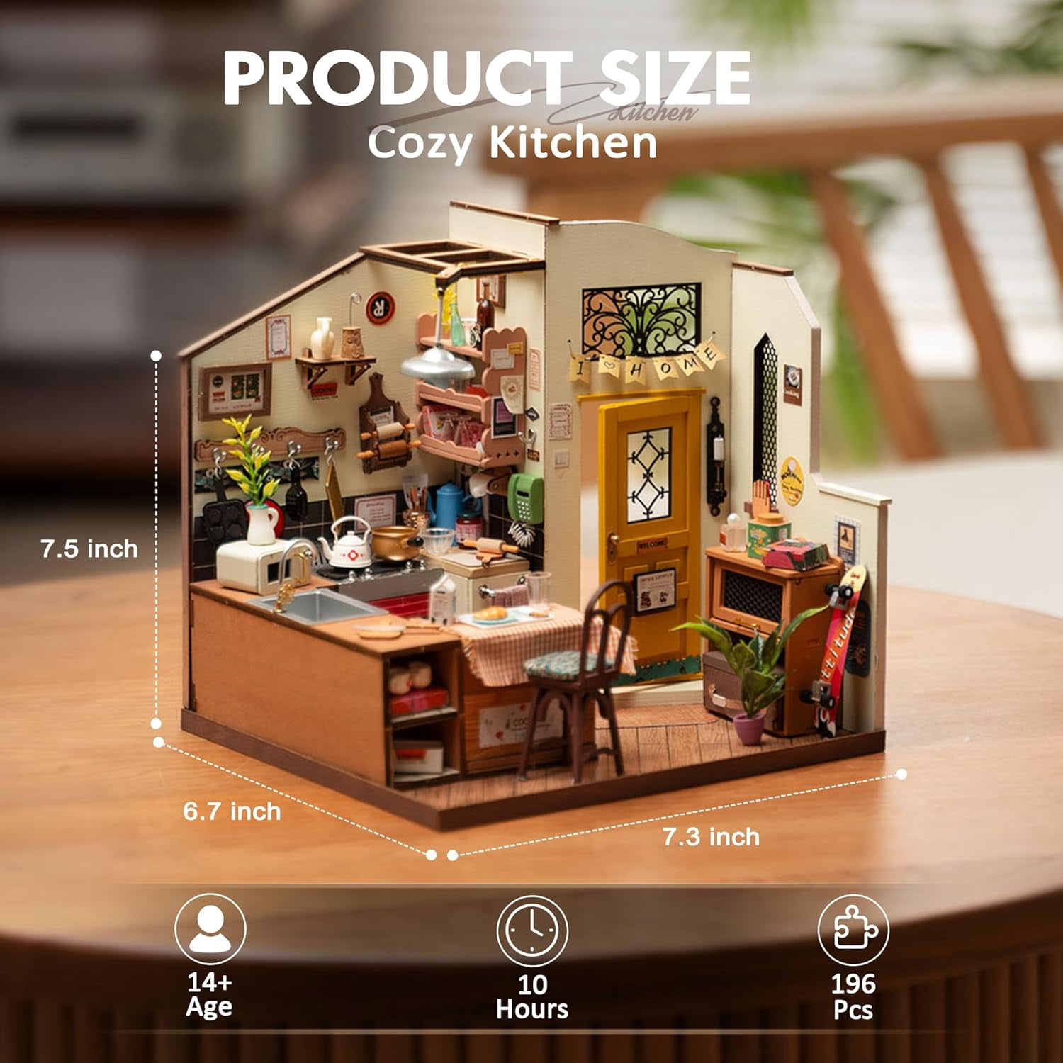 ROBOTIME Cozy Kitchen DIY Miniature House Kit,Mini Wooden Dollhouse Craft Kits for Home Decor,Tiny House Building Kits Gifts for Teens Adults