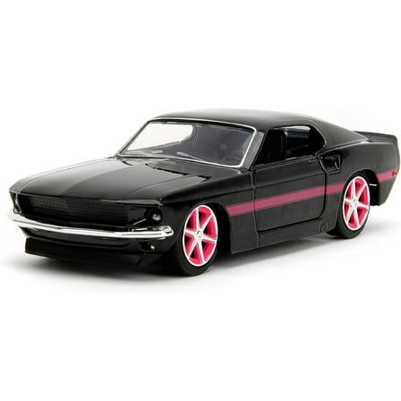 Pink Slips 1:32 W2 1969 Ford Mustang Die-Cast Car, Toys for Kids and Adults Black/Pink Stripes