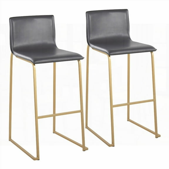 Modern Grey Faux Leather Barstools - 2-Pack with Gold Steel Base & Footrest