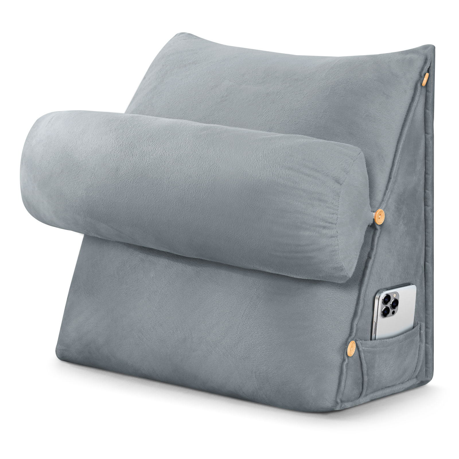 Eurhowing Adjustable Bed Wedge Pillow, Memory Foam Triangular Headboard Pillow with Neck Roll Pillow, Back Support Rest Pillow for Reading & Sleeping, Light Gray