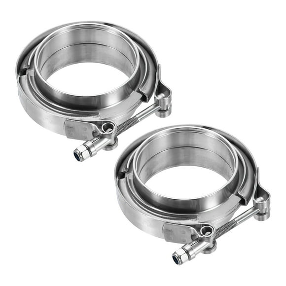 Uxcell 2pcs V Band Clamp with Flange 2.75 Inch 304 Stainless Steel Male Female V-Band Exhaust Clamp Flange Kit for Auto Downpipe Exhaust System, Silver