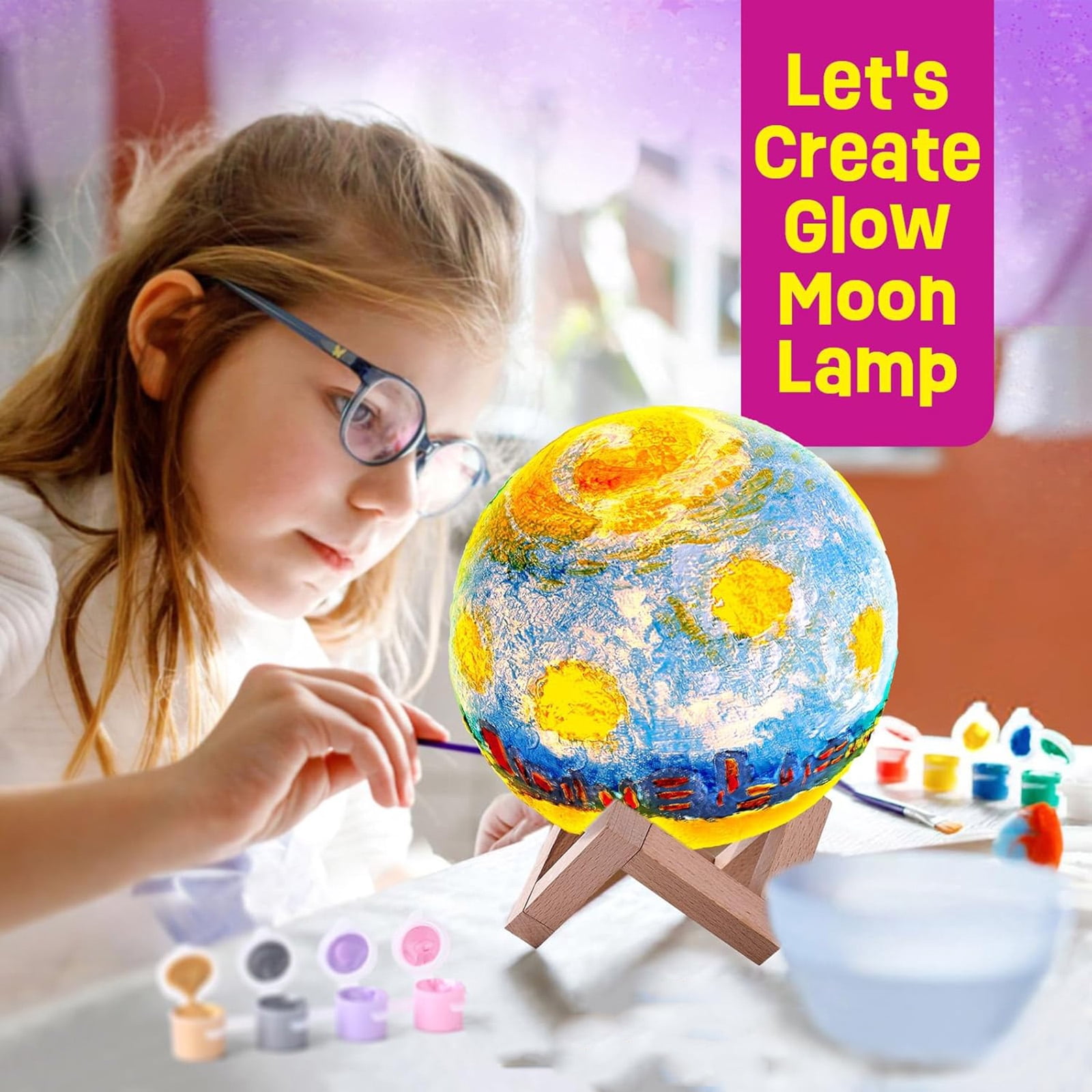 YZEGDCH Paint Your Own Moon Lamp Kit, 4inch Cool Gifts DIY 3D Moon Night Light, Arts and Crafts for K*ids Ages 8-12, Space Art Supplies Craft Kits, Teen Birthday Xmas Gifts Ages 3 4 5 6 7 8 9 10+