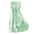 thumbnail image 3 of Riforla Women Elegant Lapel Button Belt Solid Color Long Skirt V Neck Breathable Casual Short Sleeved Dress Summer Dresses Petite Women Green L, 3 of 9
