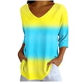 thumbnail image 2 of thefmos Women's 3/4 Sleeve Gradient Pullover Tops Summer V Neck Flowy Casual Blouses Loose Fit Cute Trendy Tshirt Basic Work Clothes, Yellow S, 2 of 6