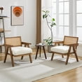 thumbnail image 4 of Sillón de Acento – Mid-Century Moderno – Brazos de Madera y Respaldo de Ratán – Cojín Suave de Lino – Patas Resistentes – 136 kg – Fácil Montaje – Sala, 4 of 8