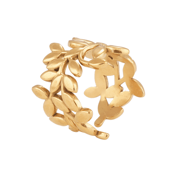 Bohemian Leaf Rings for Women, Stainless Steel Gold Tone Open Adjustable Finger Rings, Magic Talisman Meditation Nature-Inspired Statement Jewelry