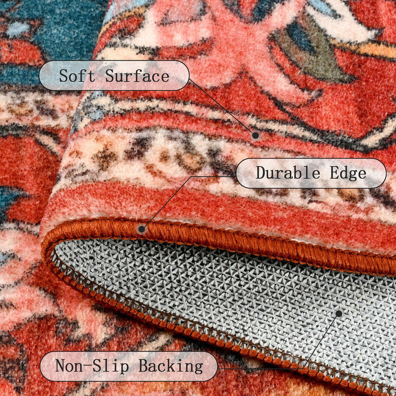 TWINNIS Bohemian Style Indoor Area Rug, Non-Slip Living Room Carpet, Red, 4' x 6'