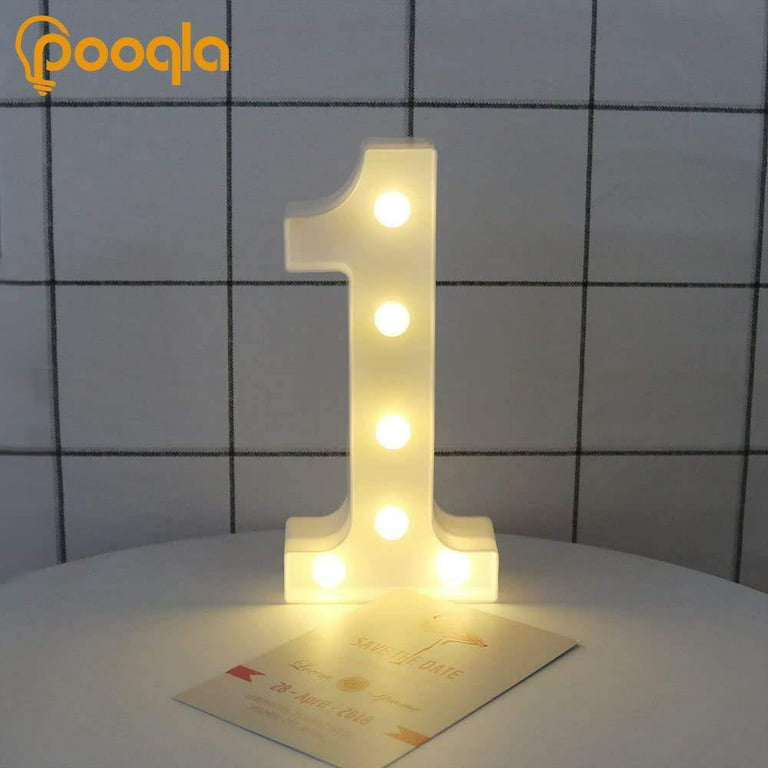 Decorative Led Light Up Number Letters, White Plastic Marquee Number Lights  Sign Party Wedding Decor Battery Operated Number (1)