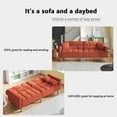 thumbnail image 2 of Convertible Futon Sofa Bed, Modern Linen Upholstered Loveseat Couch with Adjustable Back and 2 Soft Pillows Folding Futon Sofa Bed for with Metal Legs Recliner Couch for Compact Living Room, Orange, 2 of 7