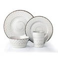 thumbnail image 2 of Lorren Home Trends 16 Piece Distressed Weave Dinnerware Set-White, 2 of 2