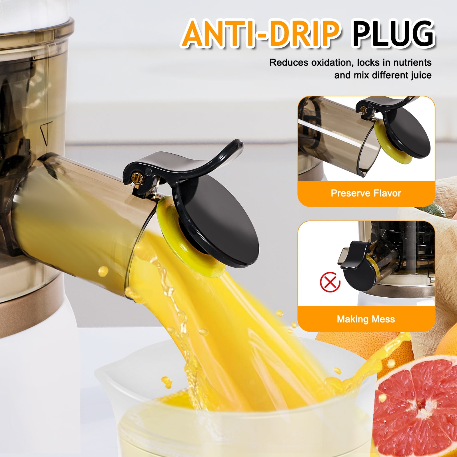 CAYNEL Compact and Portable Cold Press Juice, Masticating Slow Juicer with 1.77” Extra Wide Inlet Funnel,White