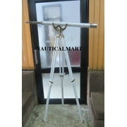 NauticalMart Floor Standing Brushed Nickel with White Leather Anchormaster Telescope 65" Nautical Decor