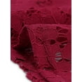 thumbnail image 5 of DARING DIVA Lace 3/4 Sleeve Dress Square Neck Midi Straight Tired XS Wine Red, 5 of 6