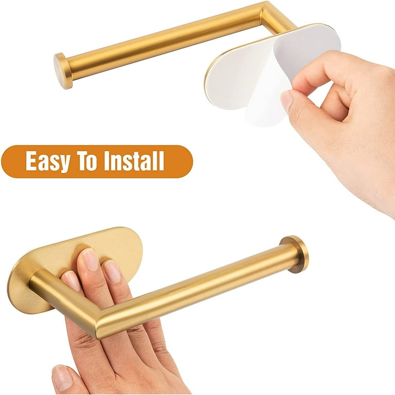 Gold Toilet Paper Holder Adhesive, Stainless Steel Self Adhesive Toilet  Paper Roll Holder for Bathroom