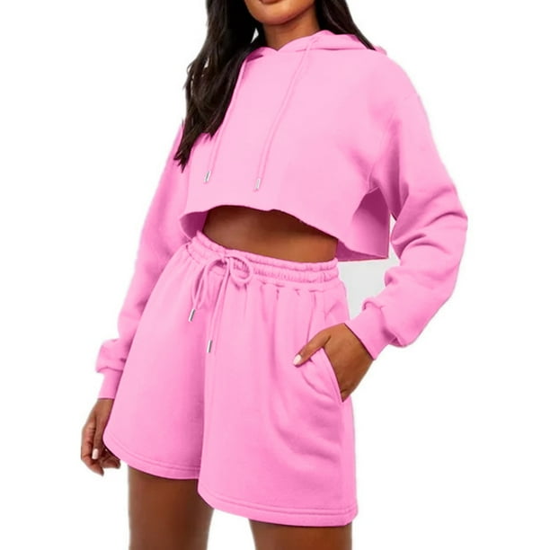 Puntoco Conjunto De Sudadera Informal De Gama Alta De Moda De Color Sólido con Temperamento para Mujer Conjuntos De Dos Piezas con Top De Manga Larga Y Pantalones Cortos Puntoco Puntoco-6731