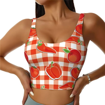 Jgfou Tomatoes And Chili Print Womens Sports Bra - Padded Workout Sports Bras Crop Tank Top