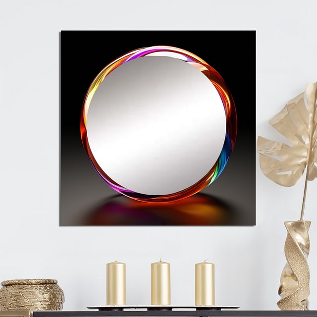 Designart "Futuristic Neon Orb" Other Fantasy & Sci-Fi Square Mirror For Wall Decor - Large Gold Square Mirror Printed Wall Decor - Modern Square Living Room Mirror