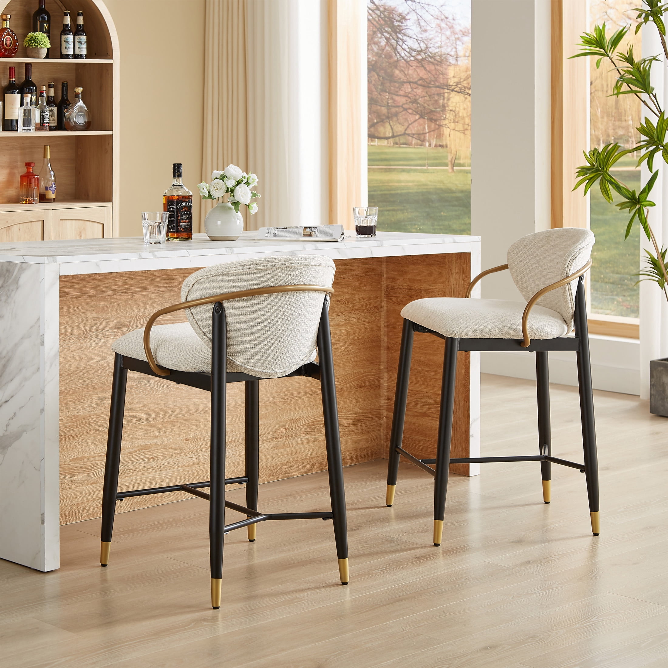 Nathan James Linus Modern Upholstered Bar Stool with Back and