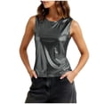 thumbnail image 3 of Asxite Tank Tops for Women Sleeveless Solid Color Stretchy Shiny Ice Silk Round Neck Casual Blouse, 3 of 5