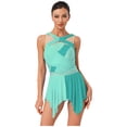 thumbnail image 1 of dPois Robe de Danse Sans Manches Irrégulière pour Femmes Justaucorps de Ballet Patinage Artistique Robe de Danse Moderne Vert m, 1 of 5