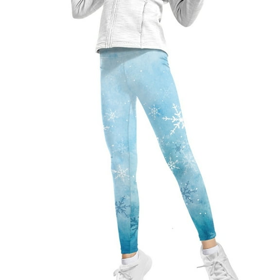 COEQINE Christmas Snowflakes Blue Girls' Yoga Legging Breathable Athletic Sport Legging High Waist Pants for School Gym, for 4-5 Years Kids Girls