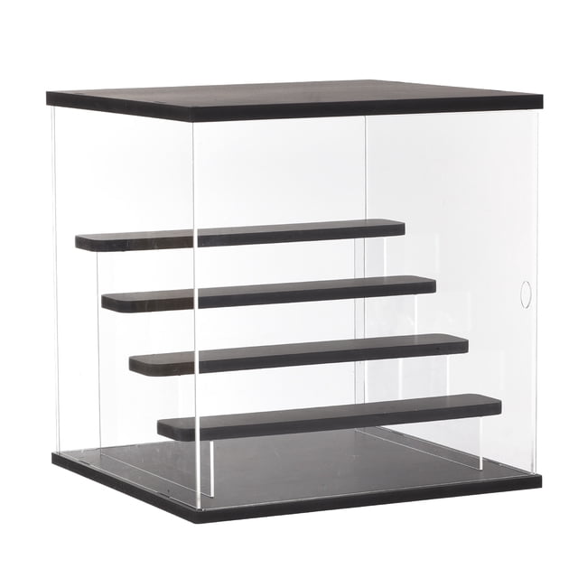 Caja de exhibición de acrílico transparente Uxcell con luz LED, 4 niveles, cajas de exhibición a prueba de polvo para coleccionables (12.6x11.81x12.6) Negro