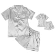 thumbnail image 3 of Kids Boy Girl Silk Pajamas Pyjamas Satin Set Short Sleeve Sleepwear Nightgown Shirt Pants, 3 of 4