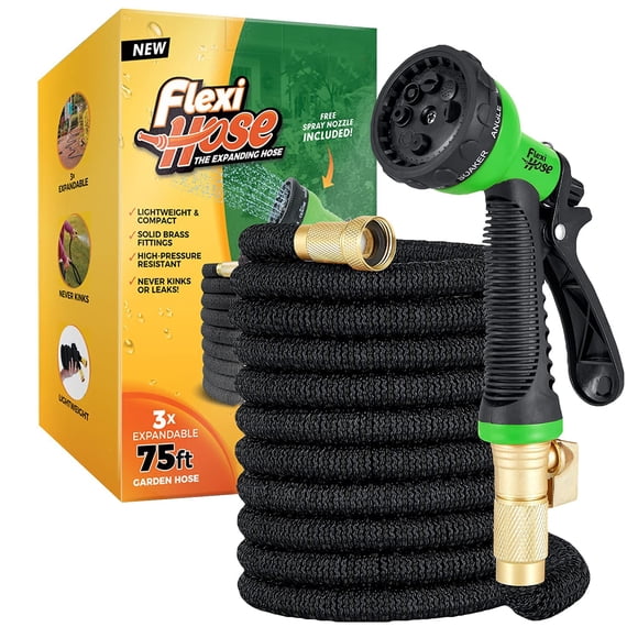 Flexi Hose avec Buse à 8 Fonctions, Boyau d'Arrosage Extensible, Boyau d'Arrosage Léger et Flexible Sans Pli, Raccord en Laiton Massif de 3/4 Po