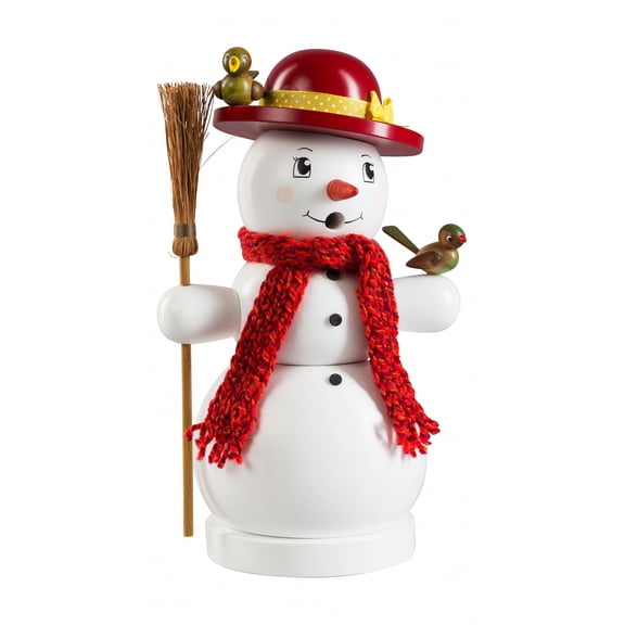 German incense smoker snowman with broom, height 25 cm / 10 inch, original Erzgebirge by Richard Glaesser Seiffen