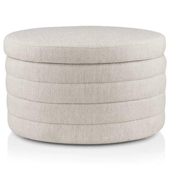 Bouclair Oatmeal Round Storage Fabric Ottoman