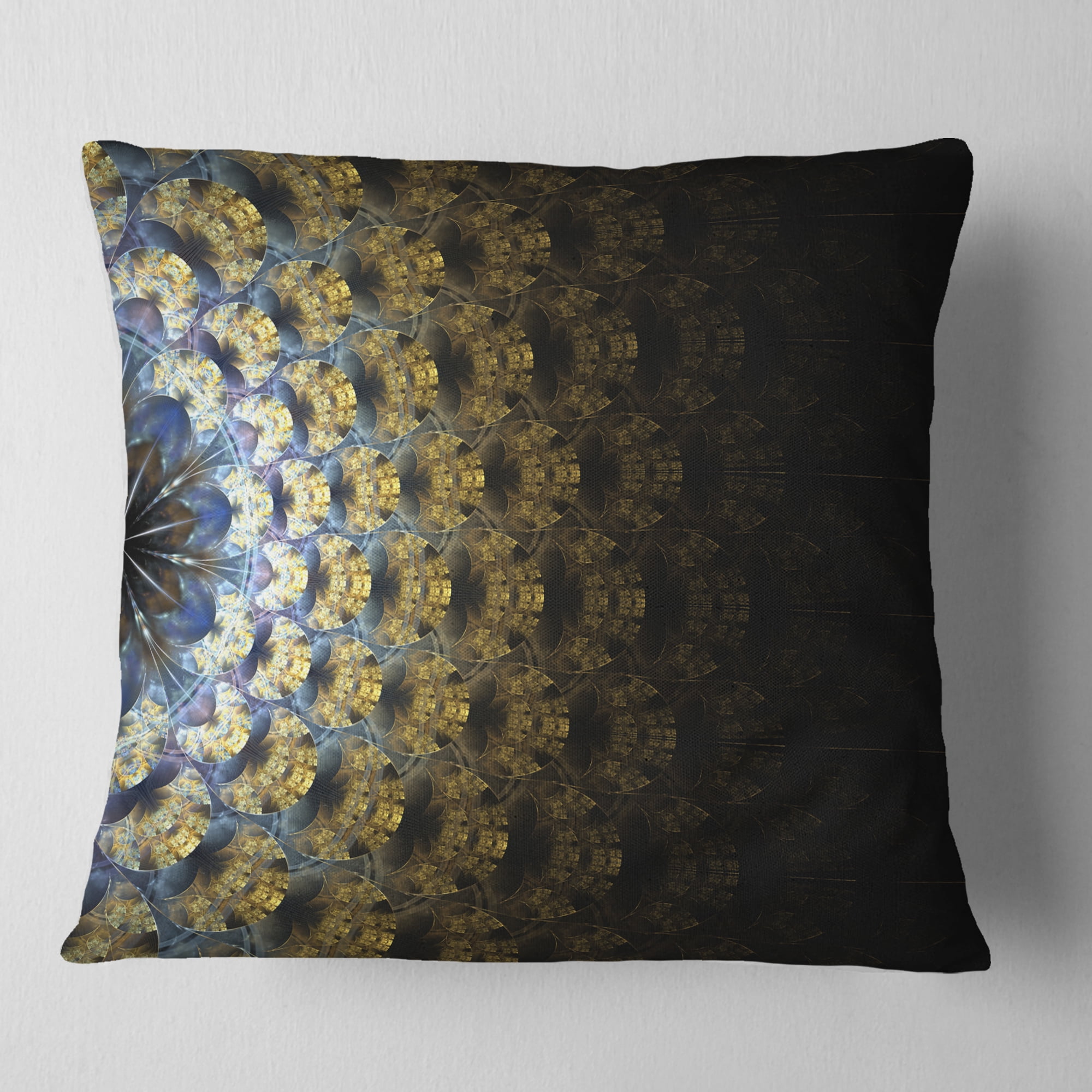Designart Symmetrical Gold Fractal Flower - Abstract Throw Pillow - 18x18
