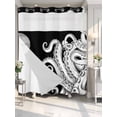 thumbnail image 2 of No Hook Shower Curtain with Snap-in Liner, Black White Octopus Waterproof Fabric Bathroom Curtains, Coastal Ocean Animals Nautical Bath Curtains & Mesh Top Window 72"x78" Long, 2 of 9