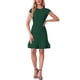 thumbnail image 1 of Vestido verde de mujer con mangas cortas, cuello redondo, con volantes en la parte inferior y por encima de la rodilla, 1 of 6