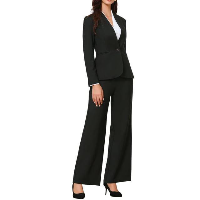 Conjunto de traje de negocios INSPIRE CHIC para mujer de 2 piezas sin cuello, conjunto de blazer y pantalones, talla L negra