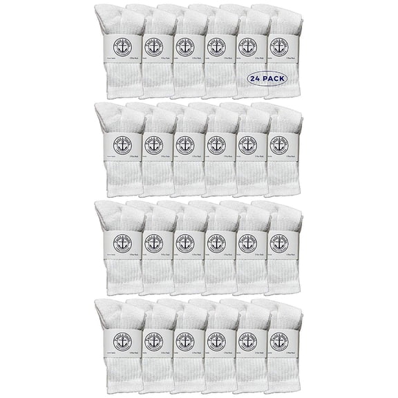 24 Pairs Of Yacht & Smith Wholesale Kids Crew Socks, Childrens Cotton Casual Crew Socks Size 4-6 (White)