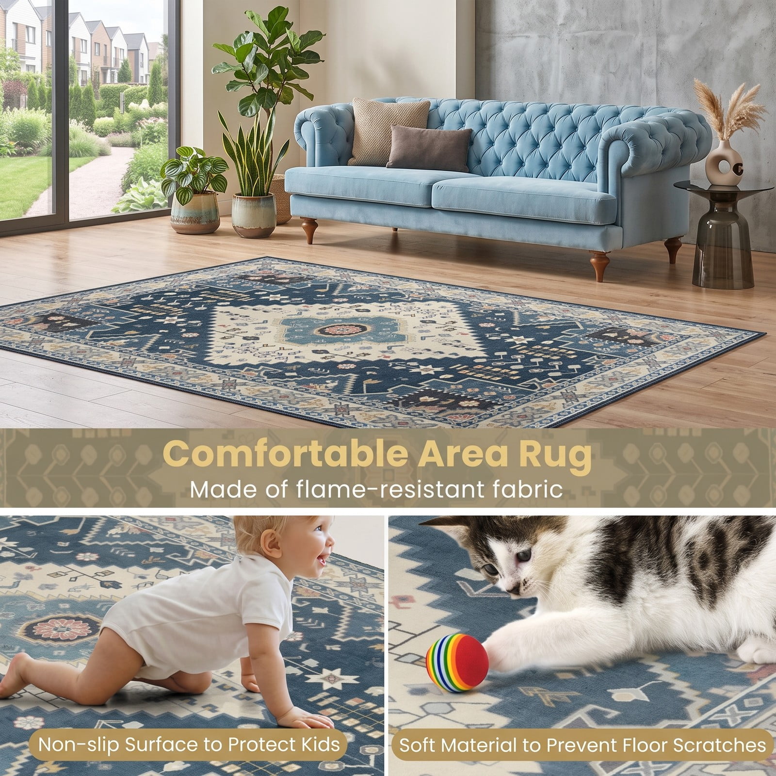 ALPULON Faux Wool Area Rug Large Soft Non-Slip Floor Carpet for Living Room Bedroom Dining Room Entryway Water-Resistant Washable Home Decor Mat, Multicolor