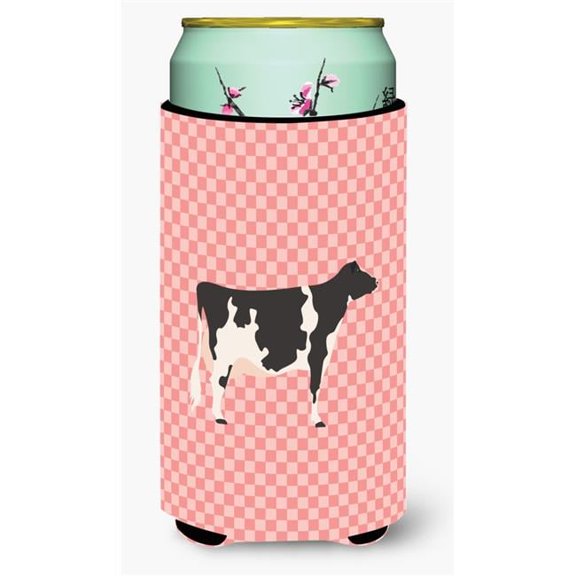 Holstein Cow Pink Check Tall Boy Beverage Insulator Hugger