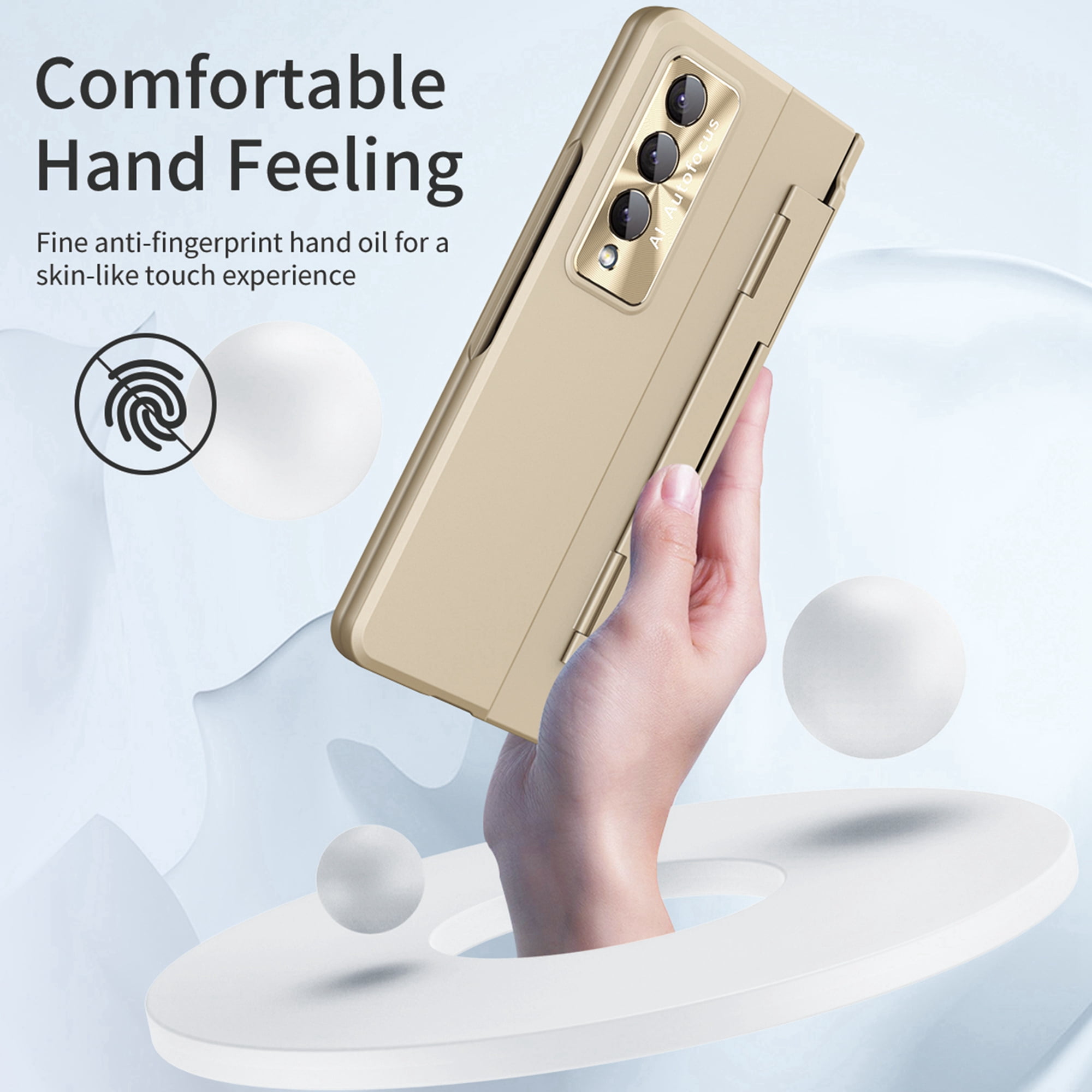 Dteck for Galaxy Fold 4 Case Hinge Protection Wireless Charging Hard Back with Non-Slip Shockproof Lightweight Slim Cover for Samsung Z Fold 4 5G 2022, Gold