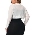 thumbnail image 4 of Agnes Orinda Women's Plus Size Long Sleeve Open Front Sheer See Through Mesh Bolero Shrug Crop Cardigans 3X White, 4 of 7